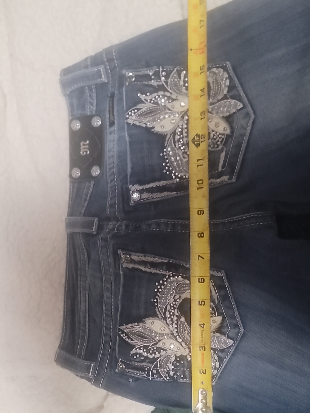 Miss Me Dark Blue boot cut Jeans with Embroidered Back Pockets 28L - Picture 9 of 11